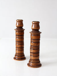 pair of vintage modular wood candlestick holders