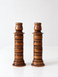 pair of vintage modular wood candlestick holders