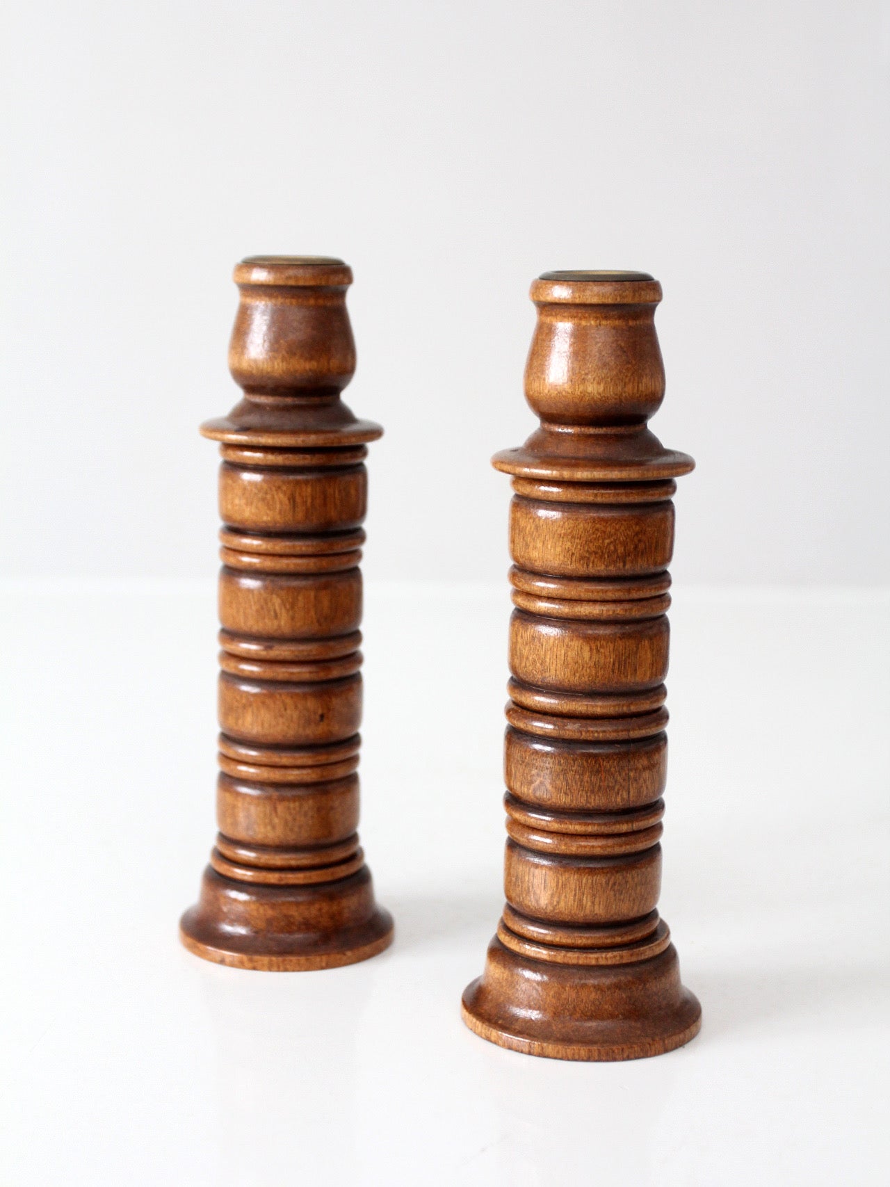 pair of vintage modular wood candlestick holders
