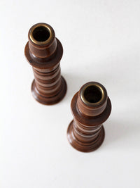 pair of vintage modular wood candlestick holders