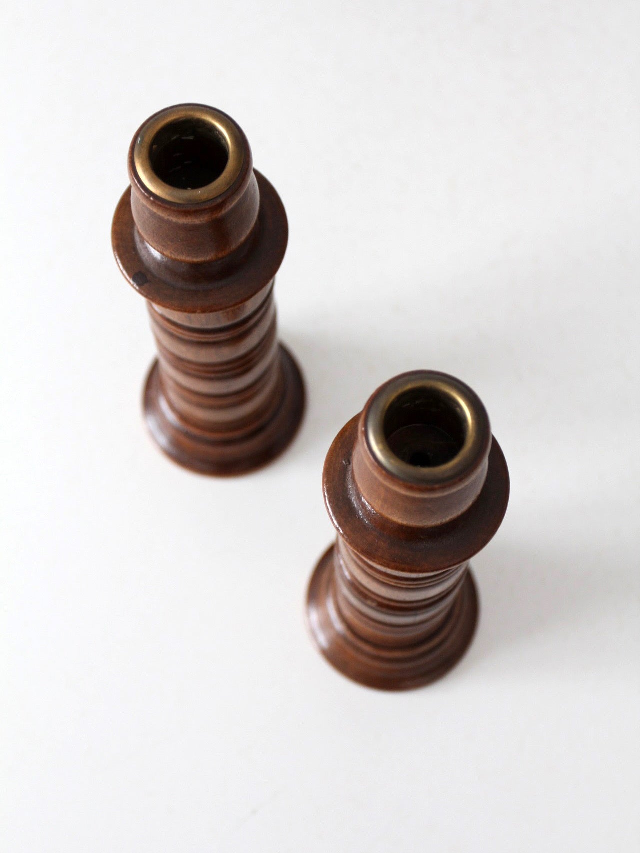 pair of vintage modular wood candlestick holders