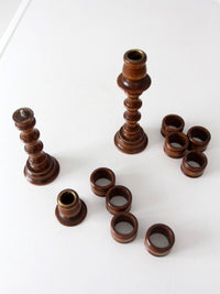 pair of vintage modular wood candlestick holders
