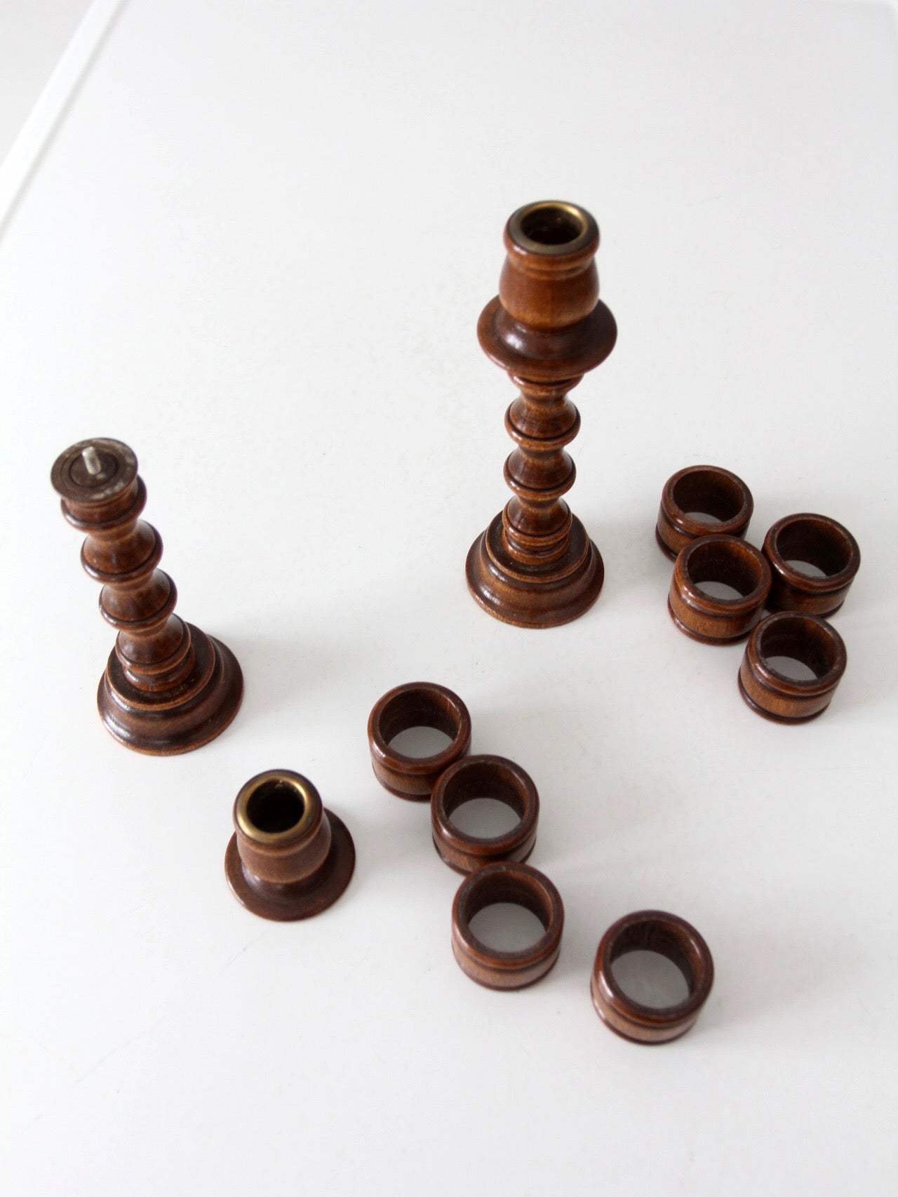 pair of vintage modular wood candlestick holders
