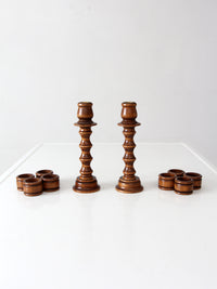 pair of vintage modular wood candlestick holders