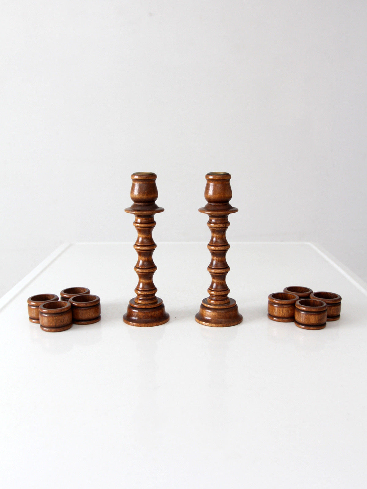 pair of vintage modular wood candlestick holders