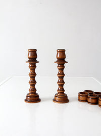 pair of vintage modular wood candlestick holders