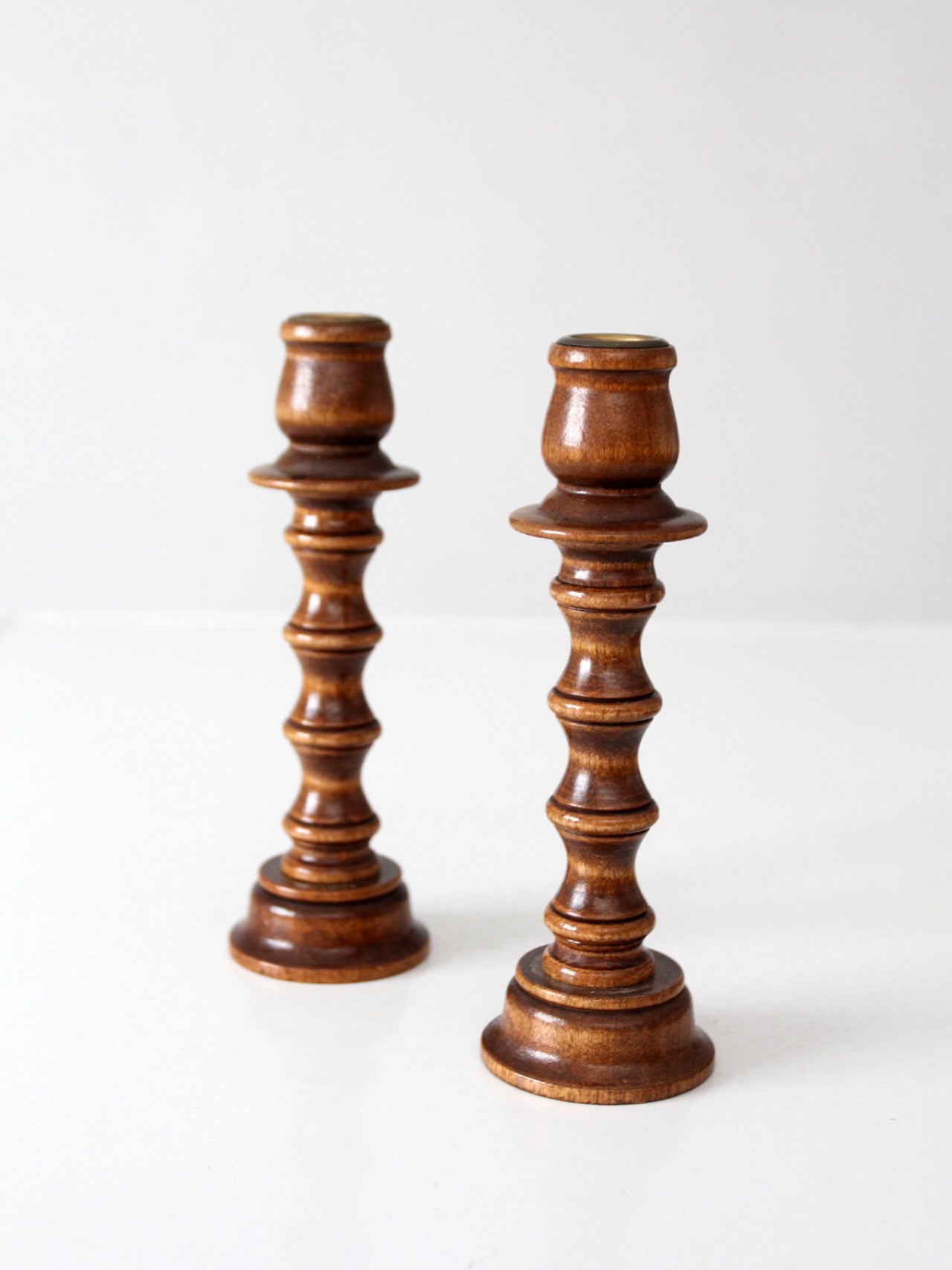 pair of vintage modular wood candlestick holders