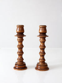 pair of vintage modular wood candlestick holders