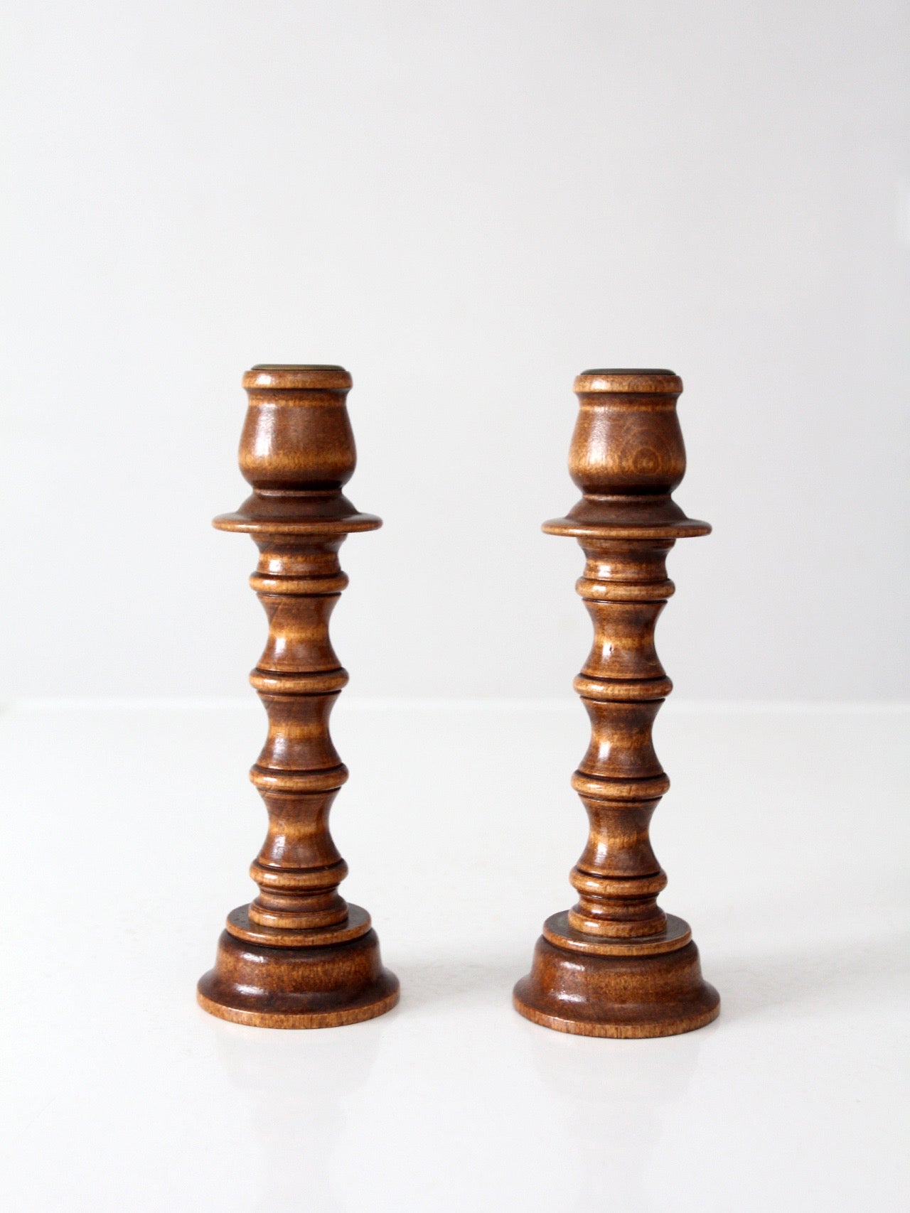 pair of vintage modular wood candlestick holders