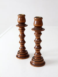 pair of vintage modular wood candlestick holders