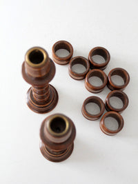 pair of vintage modular wood candlestick holders