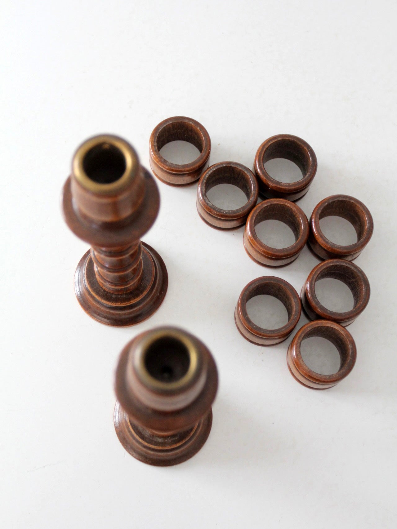 pair of vintage modular wood candlestick holders