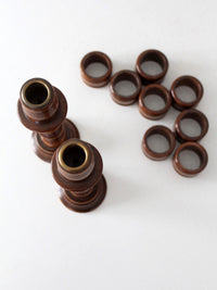 pair of vintage modular wood candlestick holders