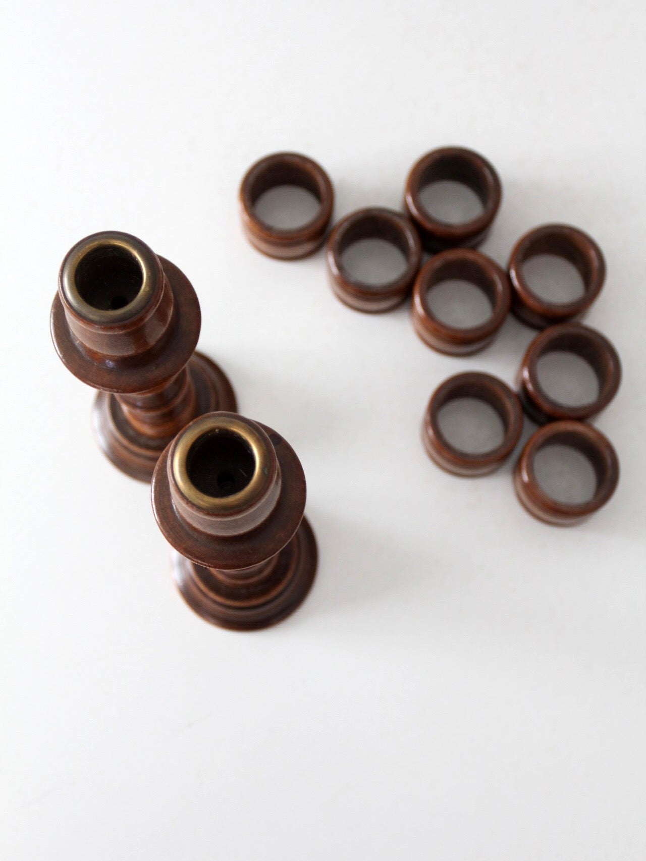 pair of vintage modular wood candlestick holders
