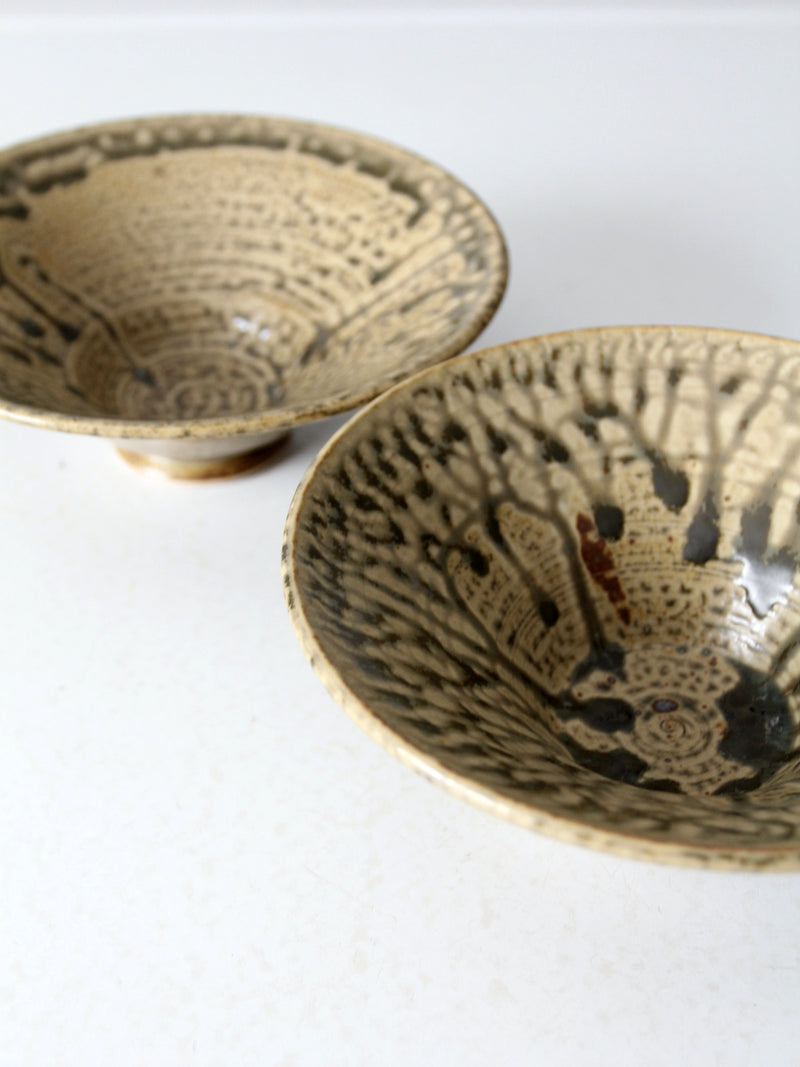 vintage handmade pottery bowls pair