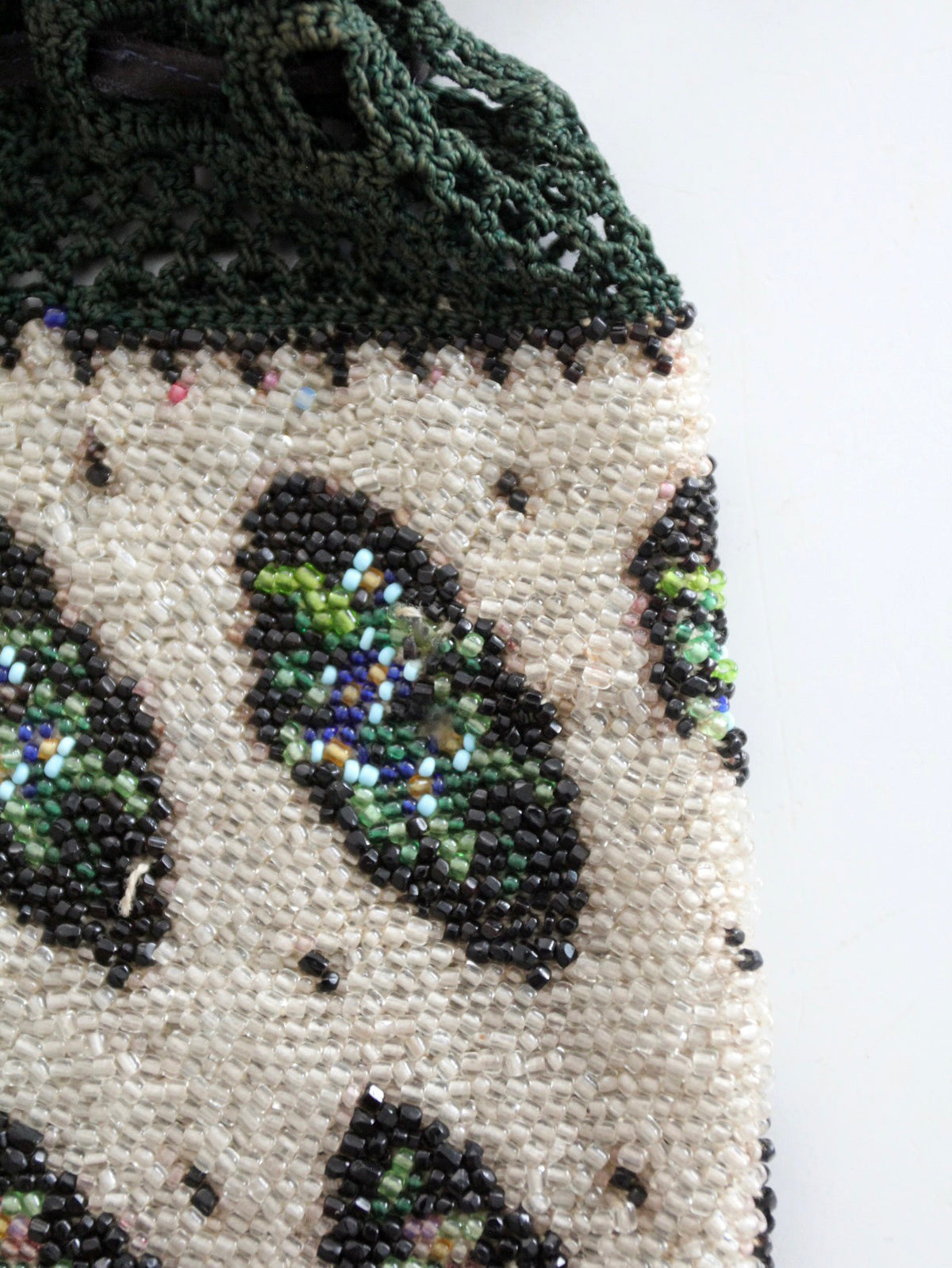 antique Edwardian floral micro beaded drawstring purse