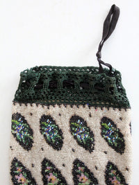 antique Edwardian floral micro beaded drawstring purse