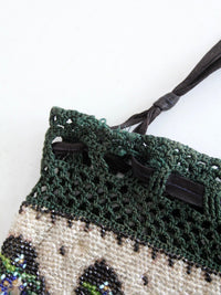 antique Edwardian floral micro beaded drawstring purse