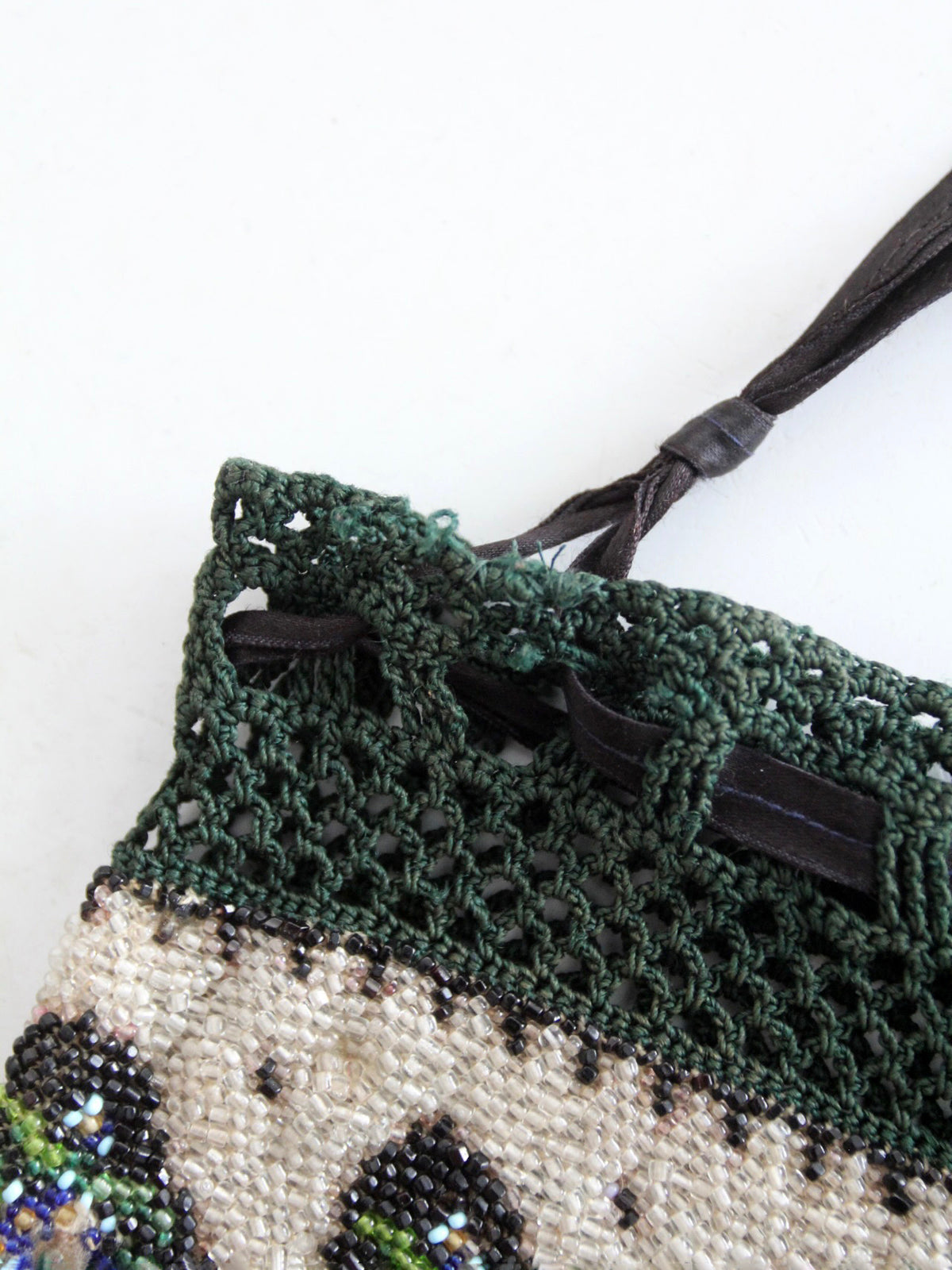 antique Edwardian floral micro beaded drawstring purse