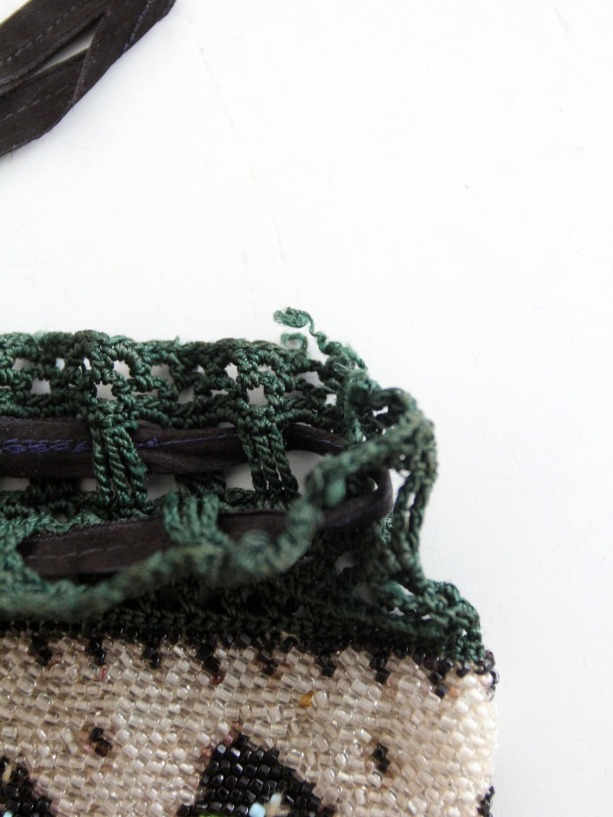antique Edwardian floral micro beaded drawstring purse