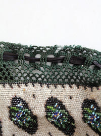 antique Edwardian floral micro beaded drawstring purse