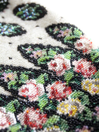 antique Edwardian floral micro beaded drawstring purse