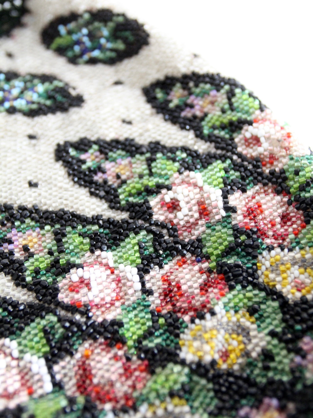 antique Edwardian floral micro beaded drawstring purse