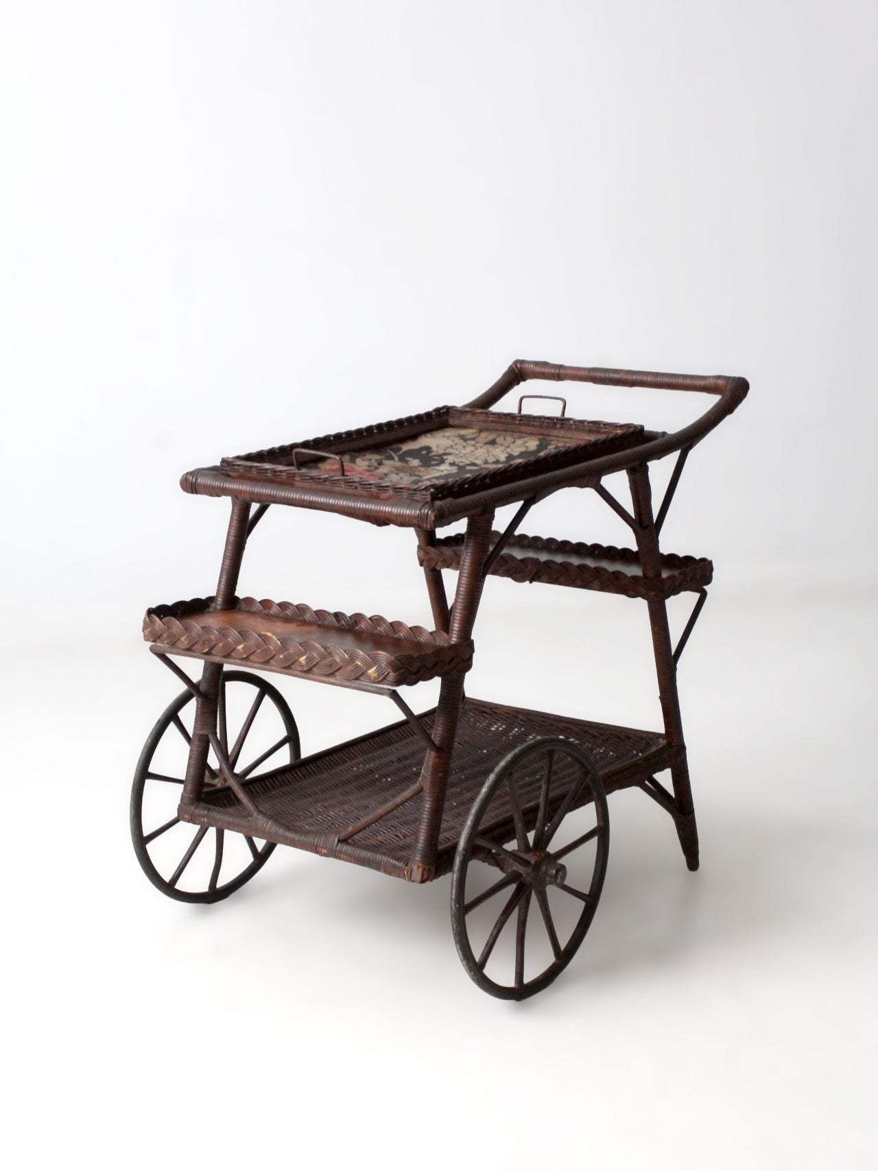 early 20th century American wicker bar cart