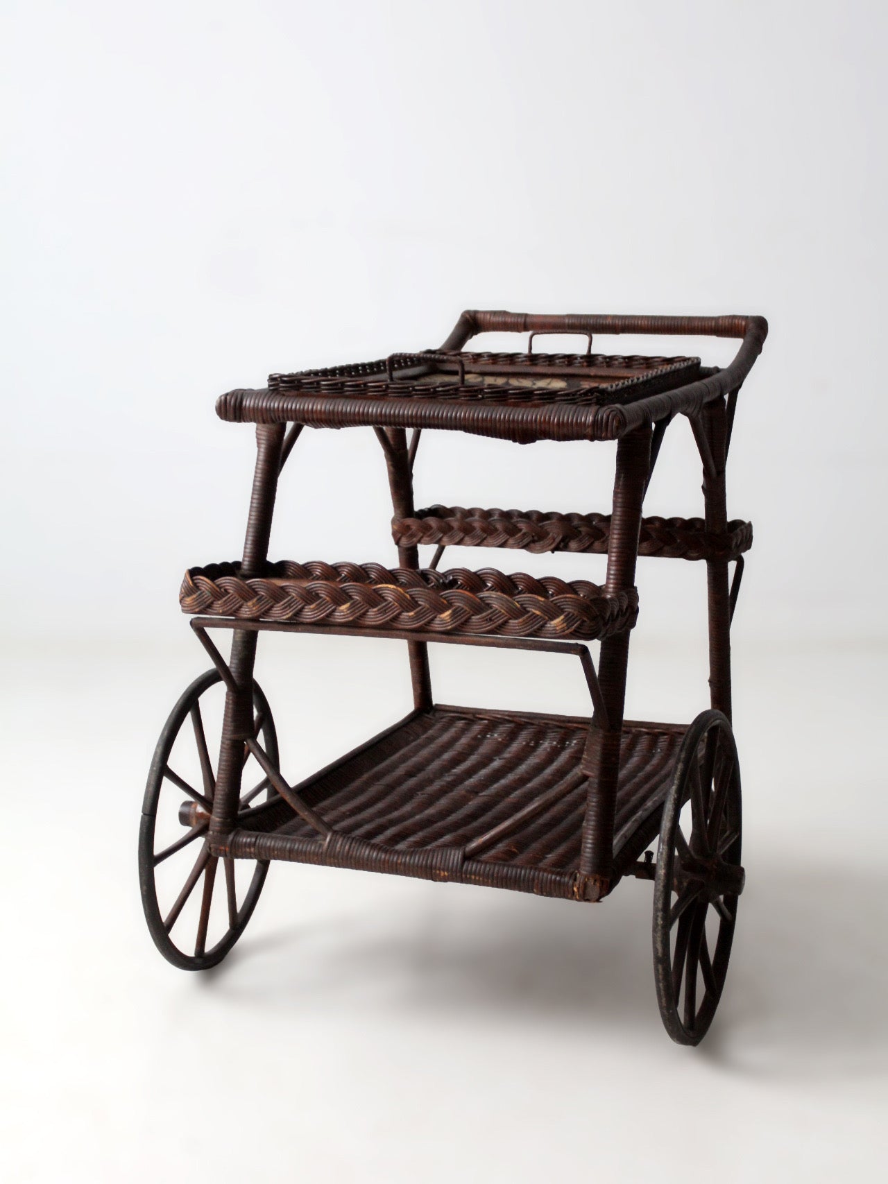 early 20th century American wicker bar cart