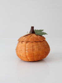 vintage woven pumpkin basket with lid