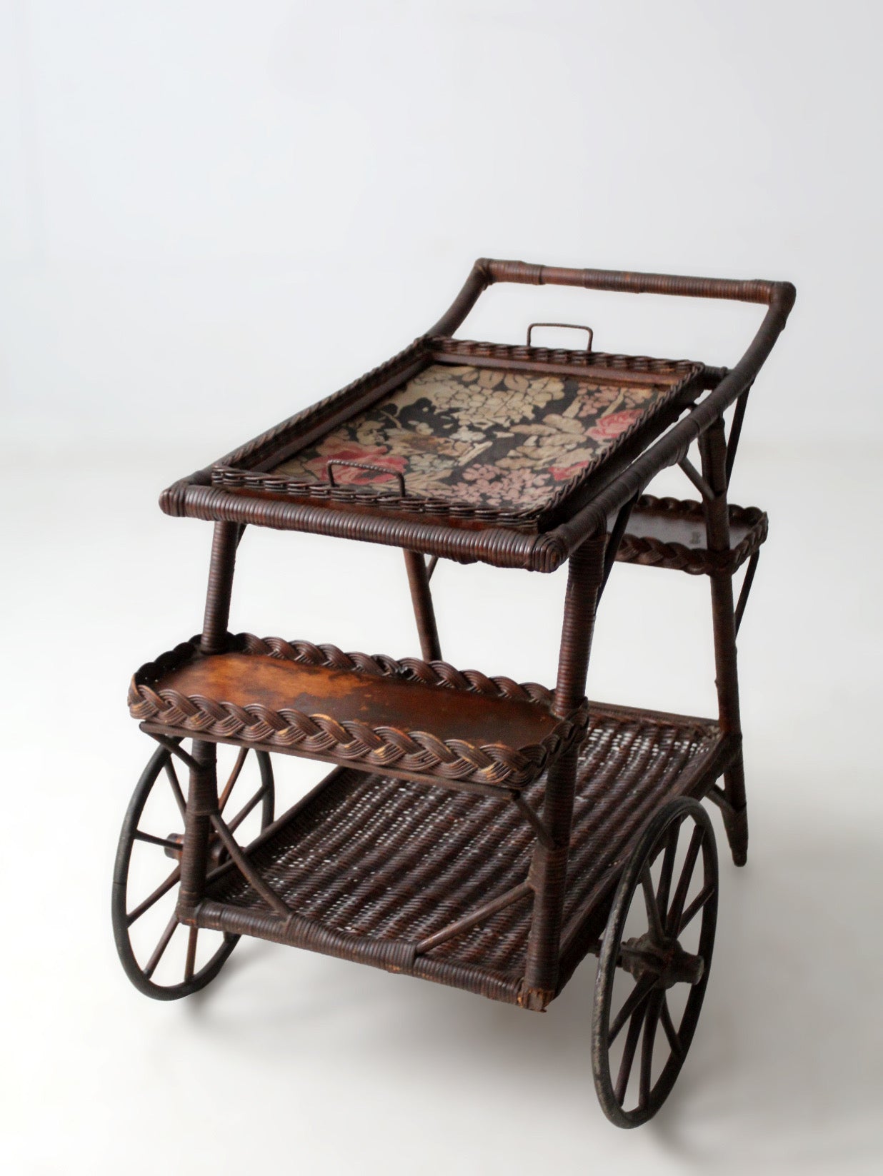 early 20th century American wicker bar cart