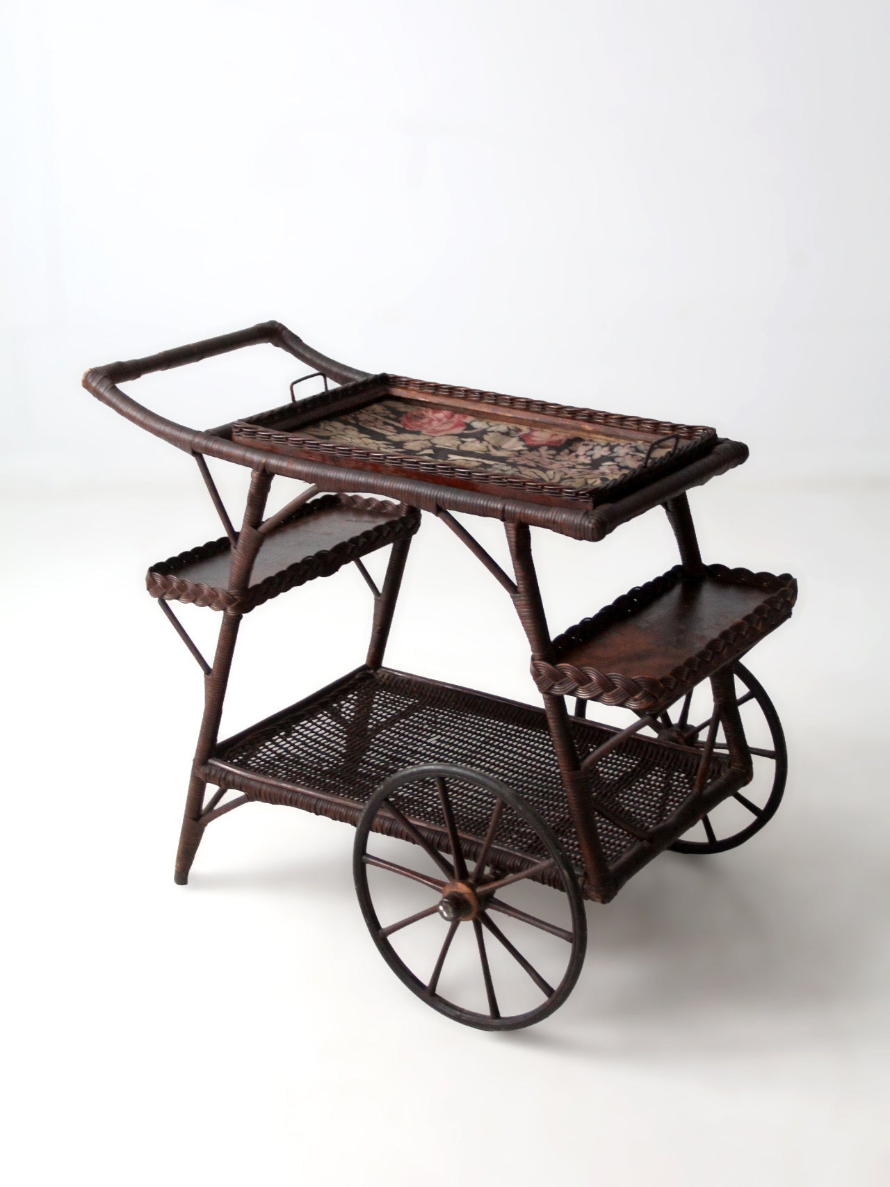 early 20th century American wicker bar cart