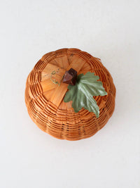 vintage woven pumpkin basket with lid