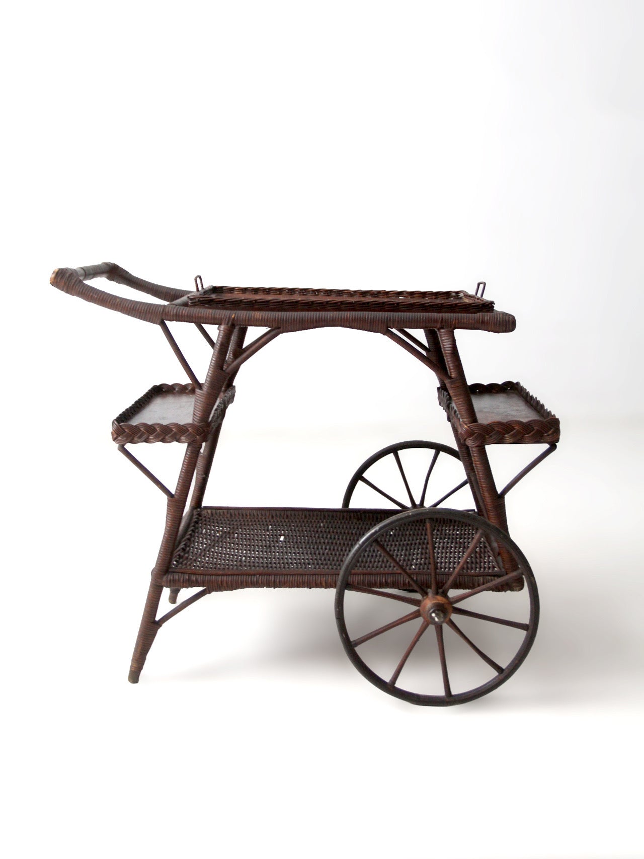 early 20th century American wicker bar cart