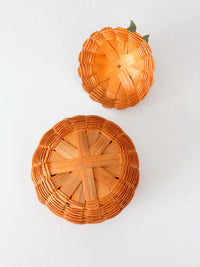vintage woven pumpkin basket with lid
