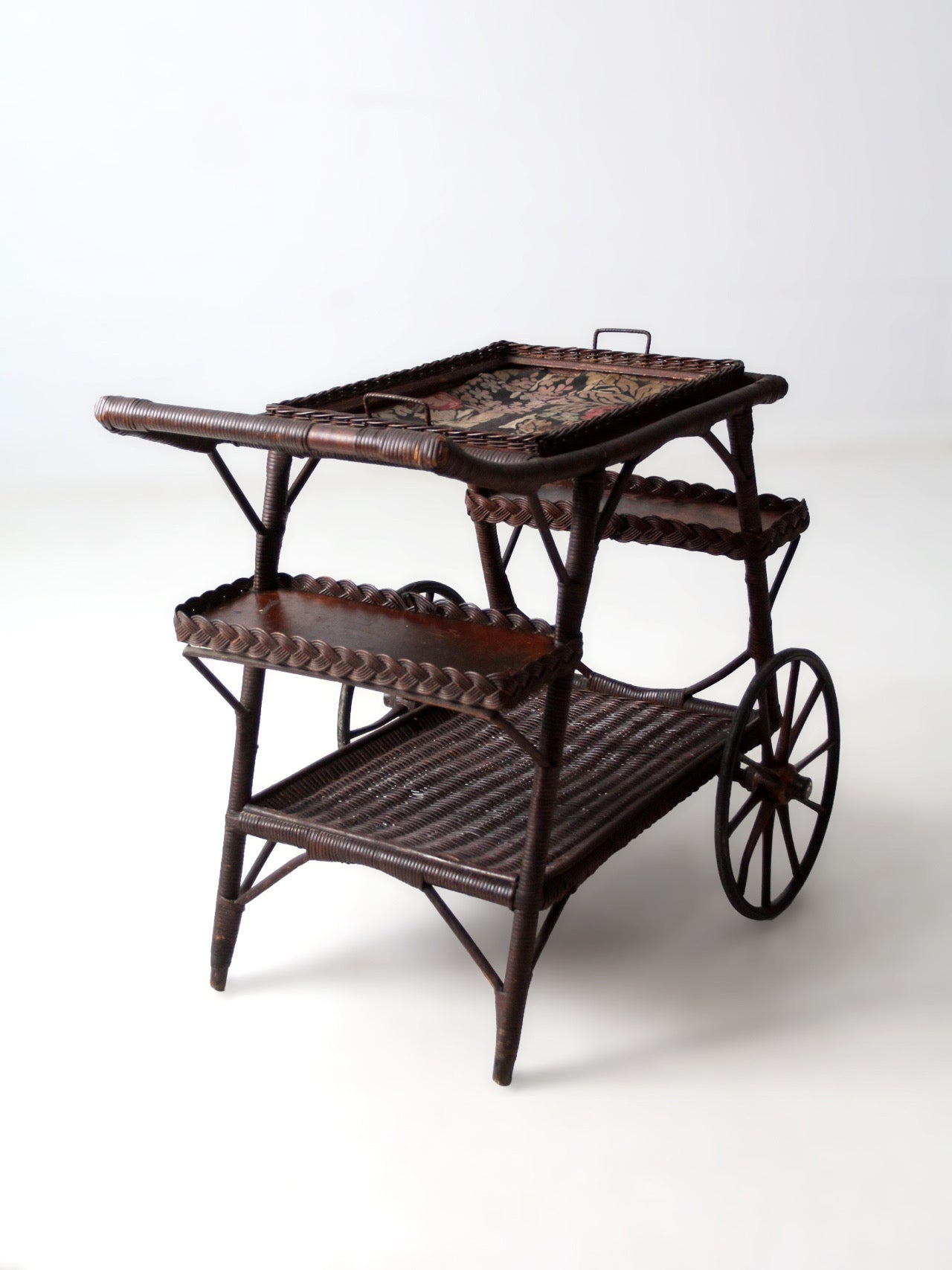 early 20th century American wicker bar cart