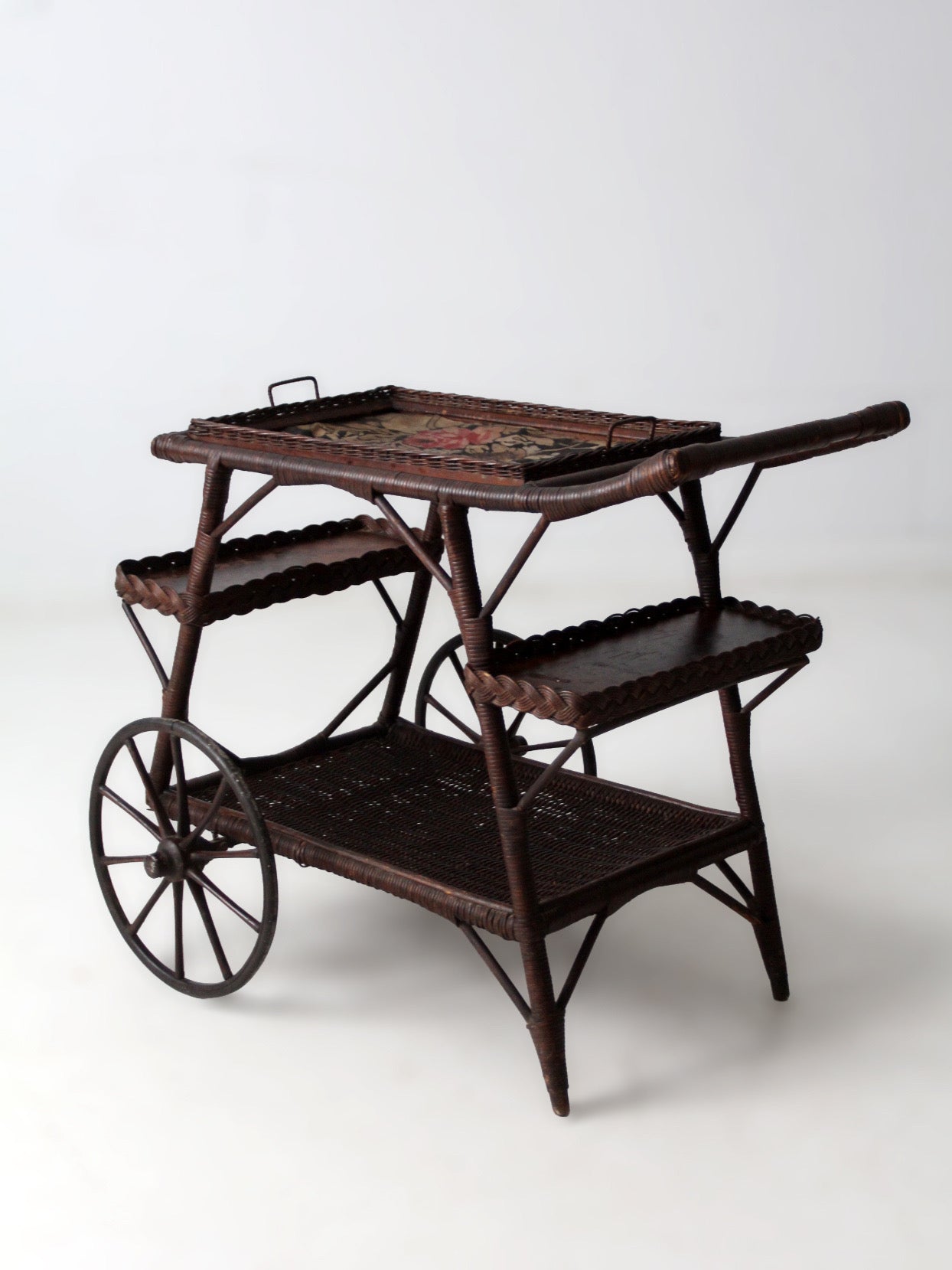 early 20th century American wicker bar cart