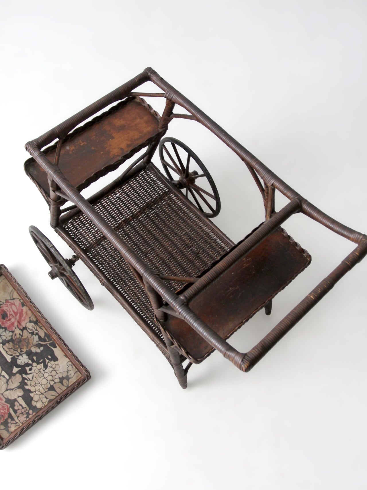 early 20th century American wicker bar cart