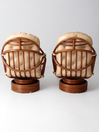 vintage 1970s rattan swivel lounge chairs with ottomans