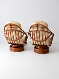 vintage 1970s rattan swivel lounge chairs with ottomans