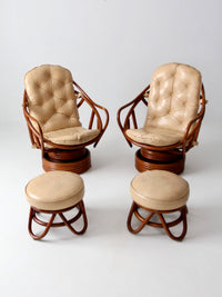 vintage 1970s rattan swivel lounge chairs with ottomans