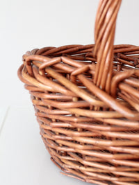 vintage large willow gathering basket with tall handle