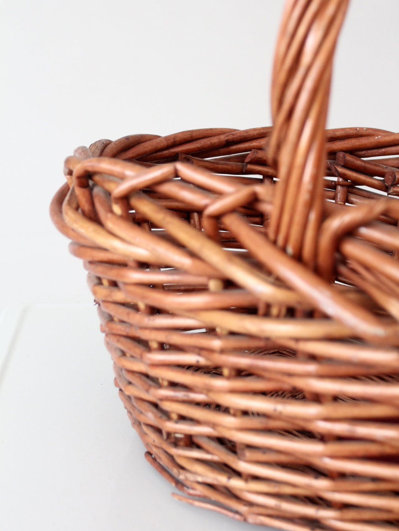 vintage large willow gathering basket with tall handle