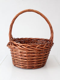 vintage large willow gathering basket with tall handle