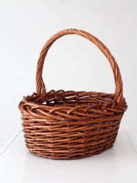 vintage large willow gathering basket with tall handle