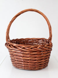 vintage large willow gathering basket with tall handle