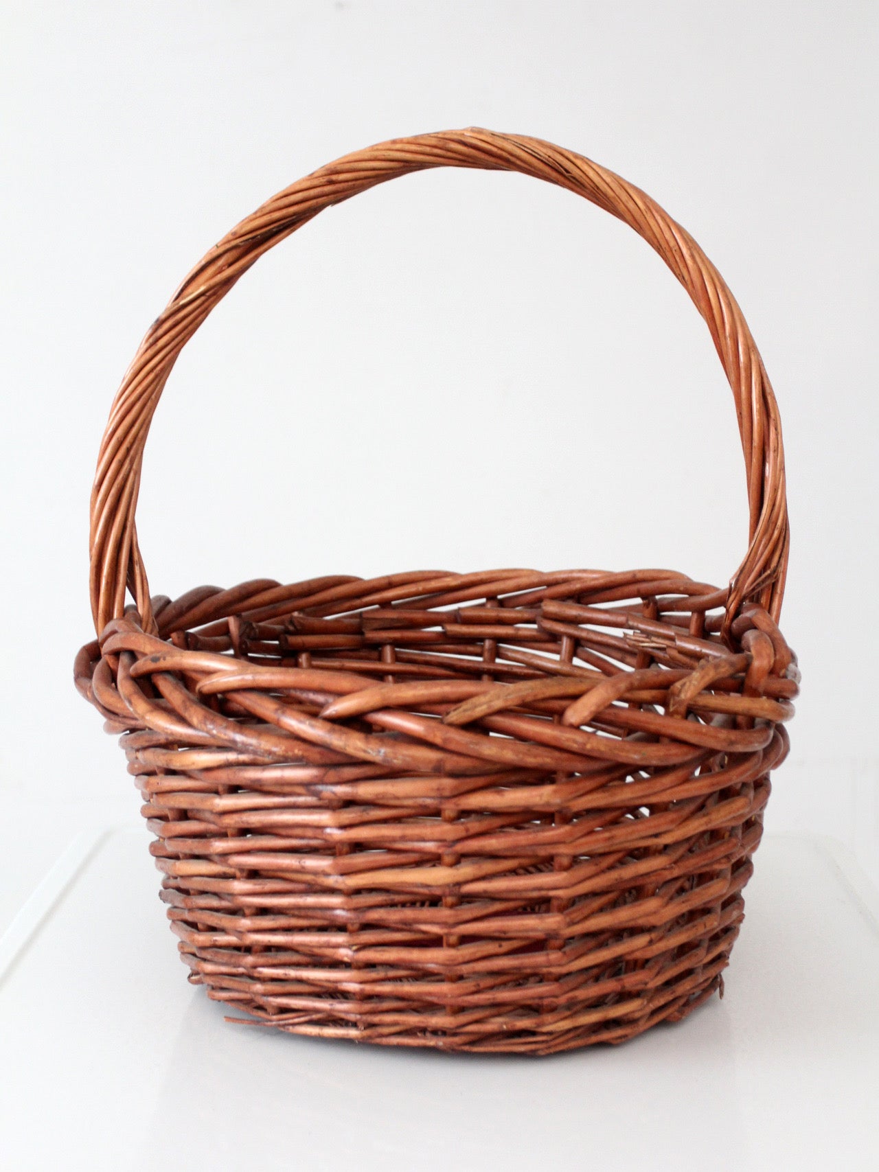 vintage large willow gathering basket with tall handle