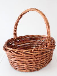 vintage large willow gathering basket with tall handle