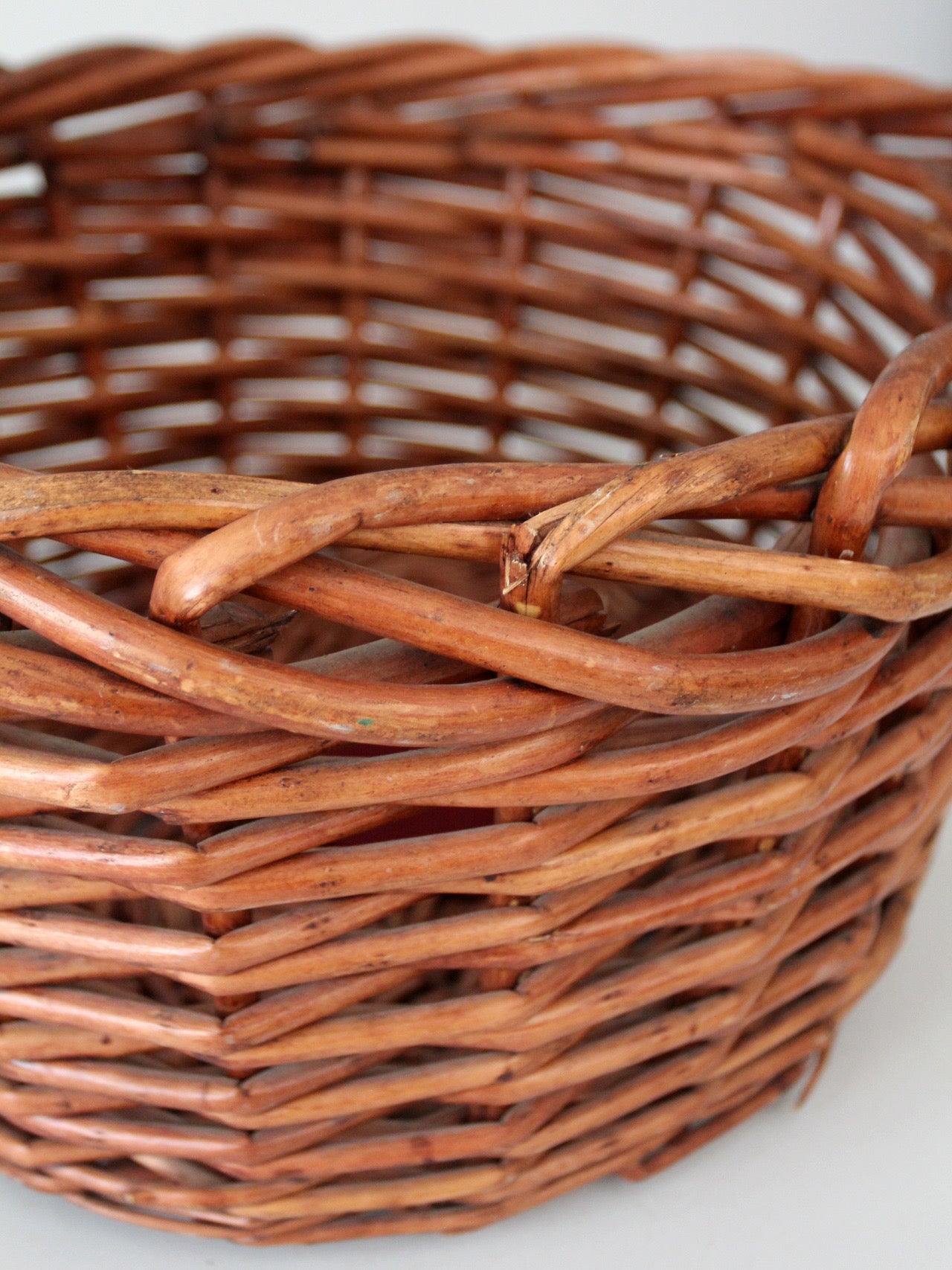 vintage large willow gathering basket with tall handle