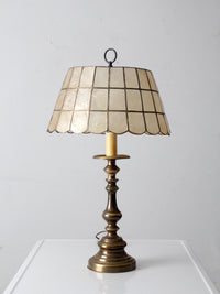 mid-century brass table lamp with Capiz shell shade